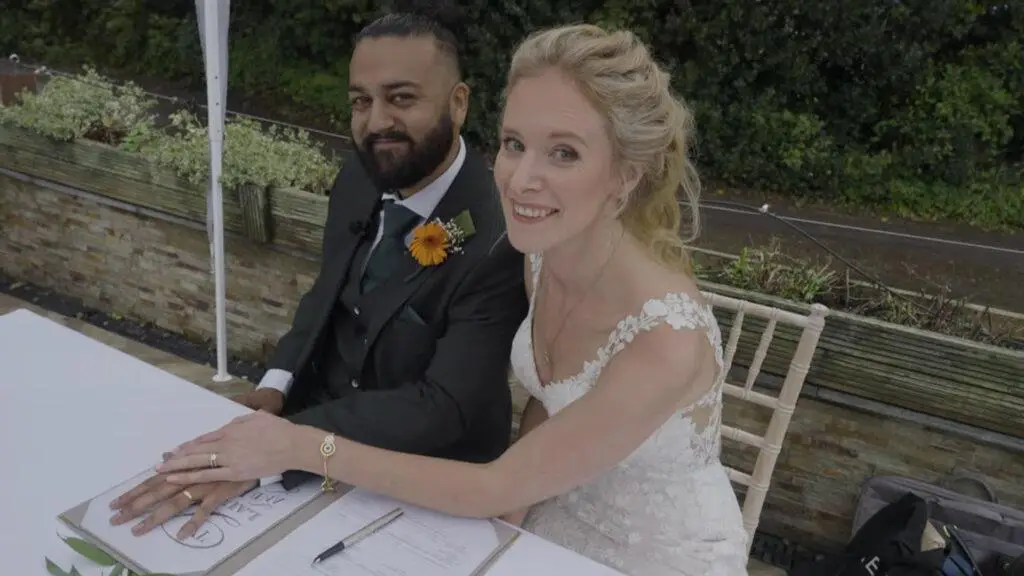 Bride and groom sat down together