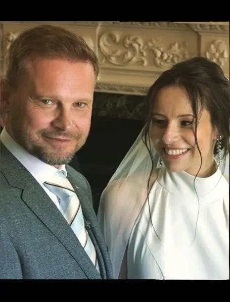 Couple newlyweds looking happy